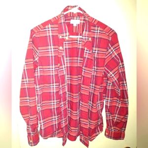 Men's Size S GAP Long-Sleeve Untucked Fit Shirt - Plaid Red/White/Blue
